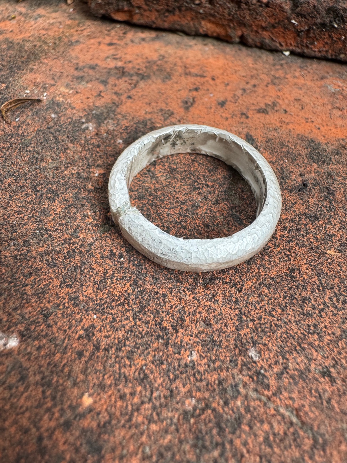 Chunky textured sterling silver band ring
